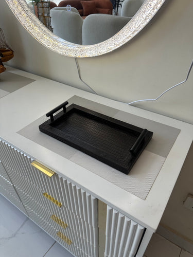 Leather Tray Black with metal handles 010
