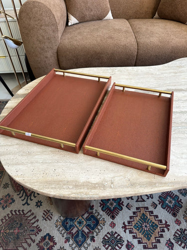 Antique Brown Leather Tray set with design 017