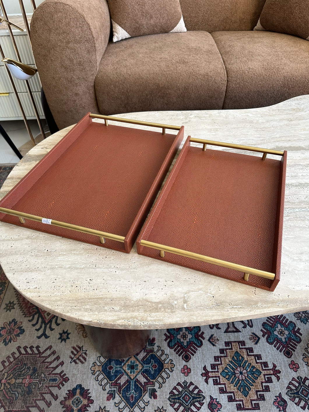 Antique Brown Leather Tray set with design 017