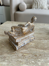 Book Reading Women Sculpture 02- White Antique