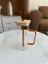 Square glass mug Wooden lids