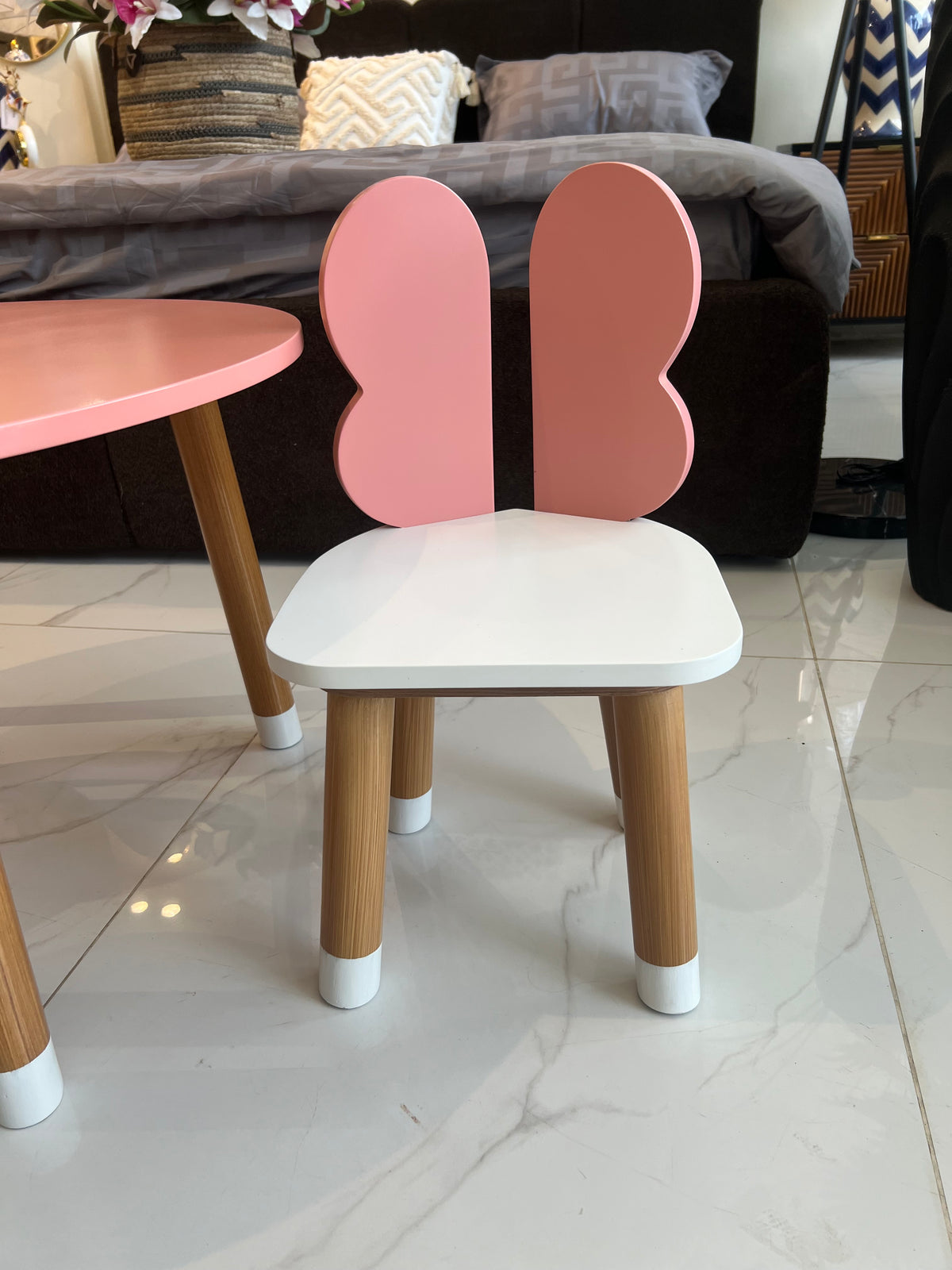Pink Butterfly Round Table & 2 Chairs