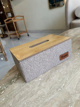 Beige boucle tissue box and Storage box