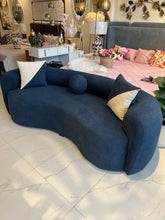 Dark Blue Isle boucle curved sofa
