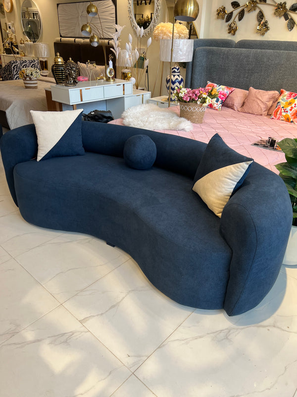Dark Blue Isle boucle curved sofa