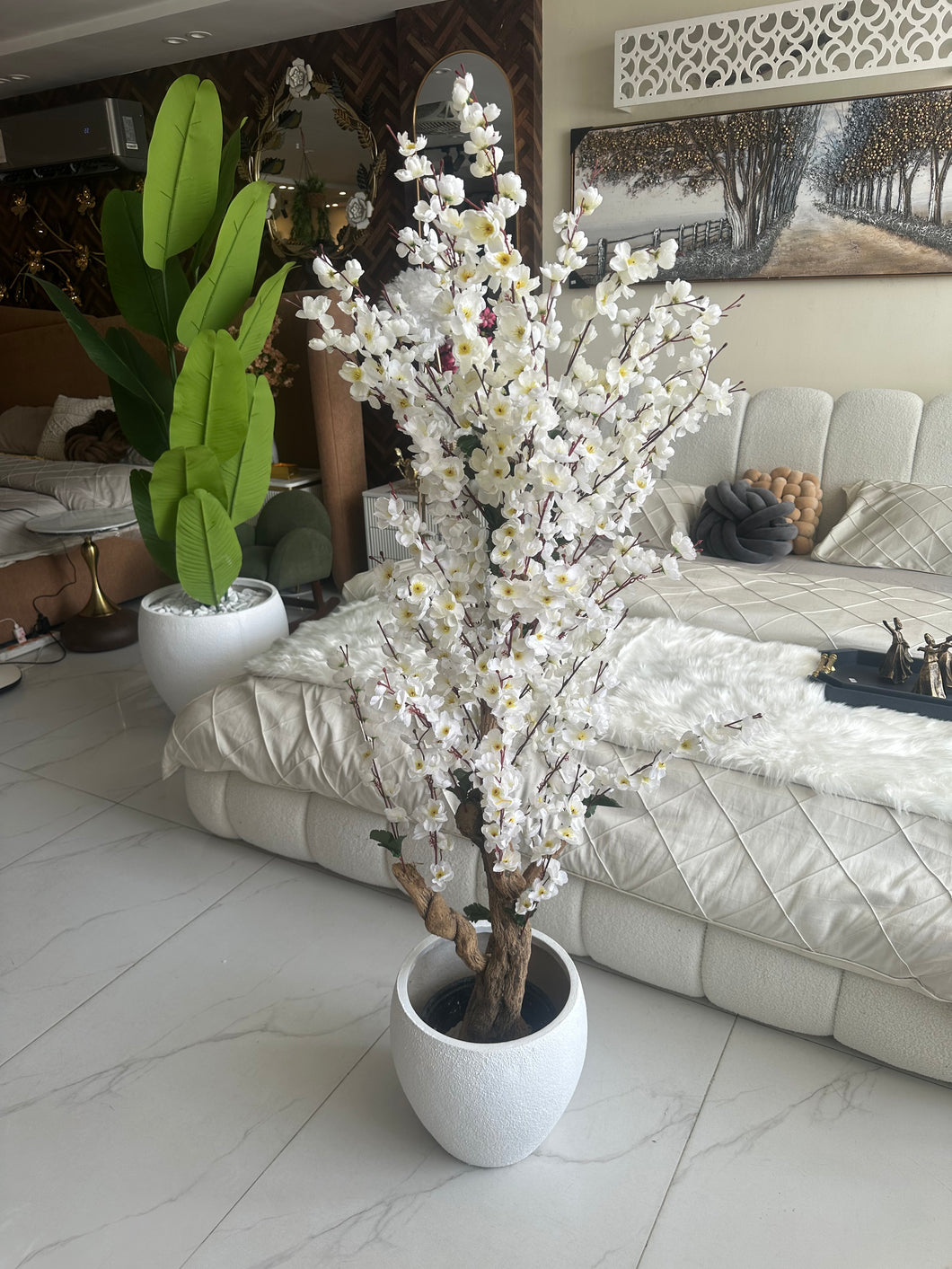 White Blossom Flower Plant with textured Planter