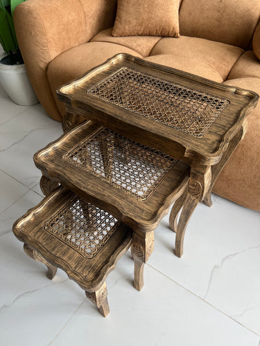 Cane Brown panther nesting table set of 3