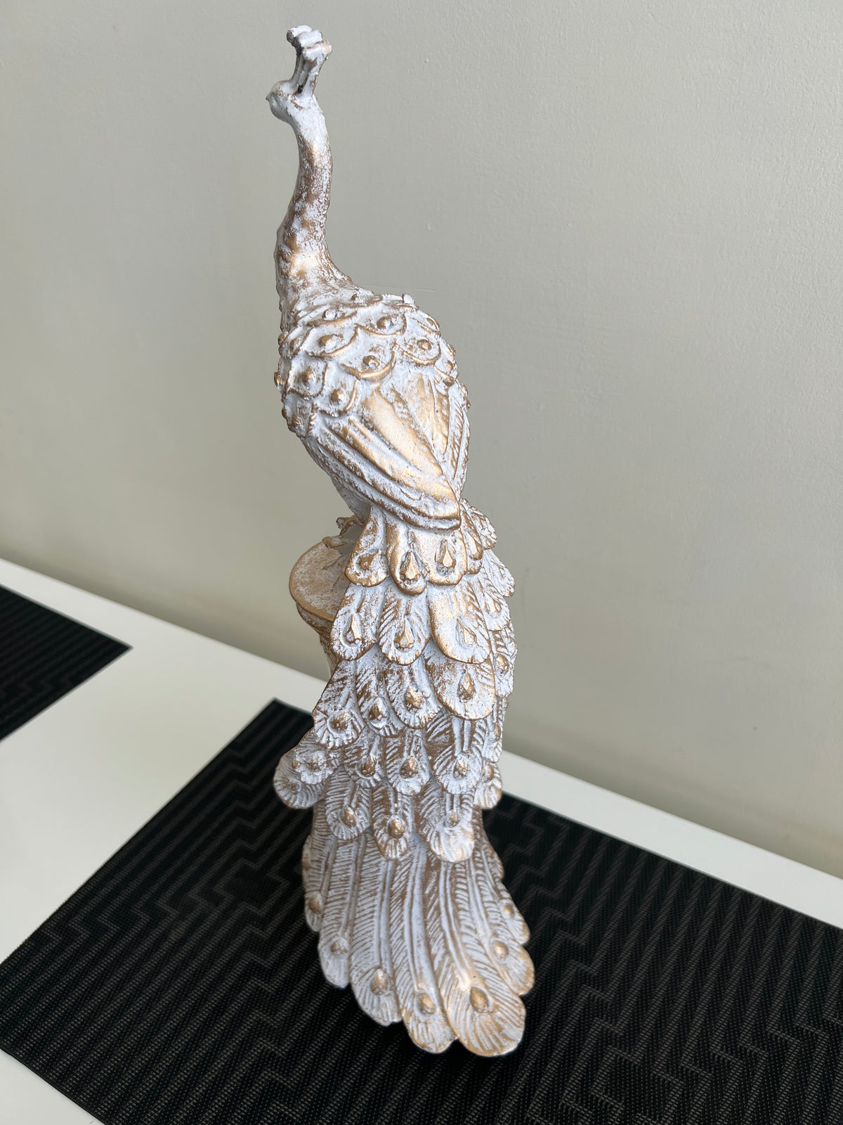 Peacock Sculpture White Antique