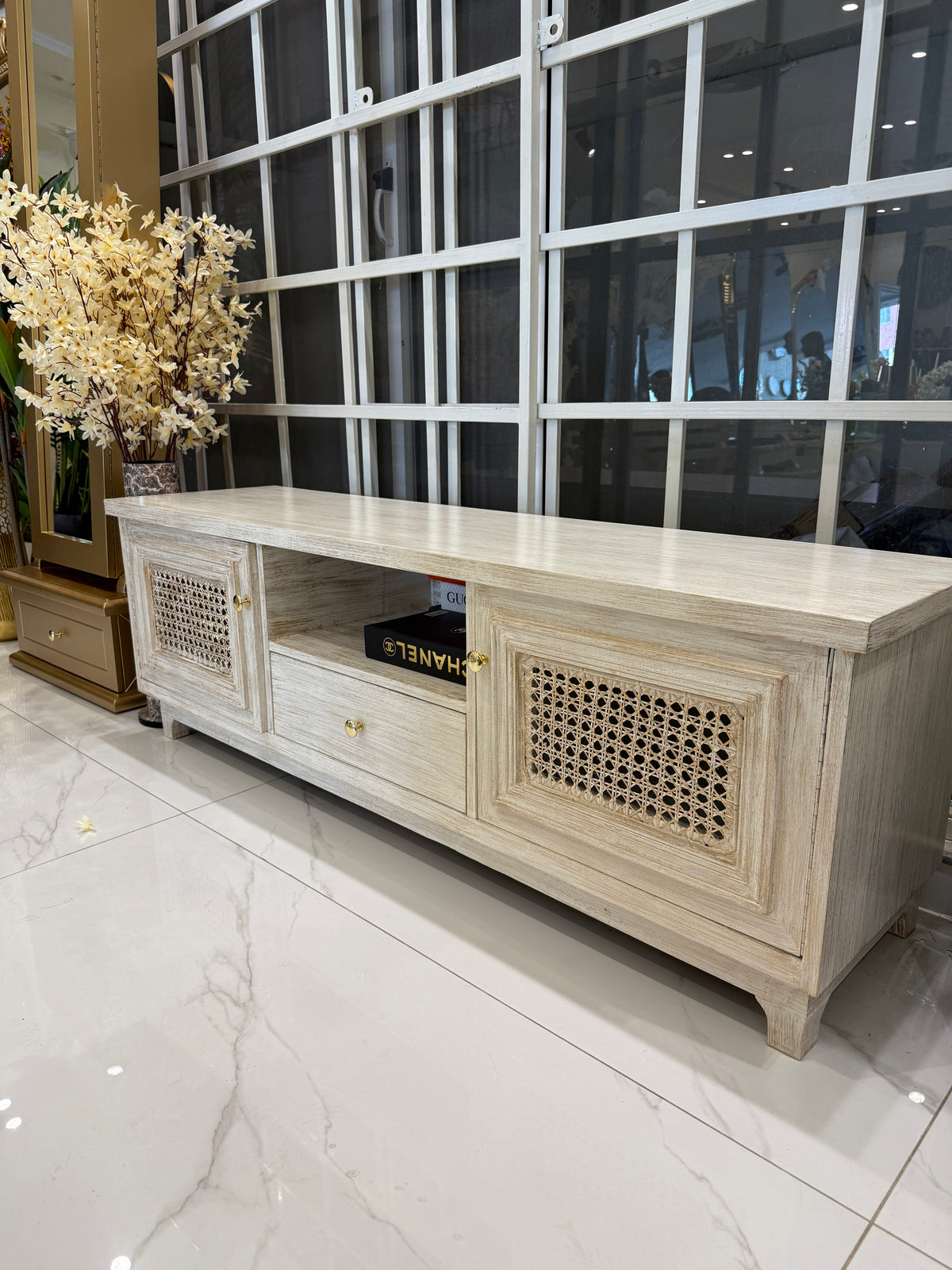 White cane tv console