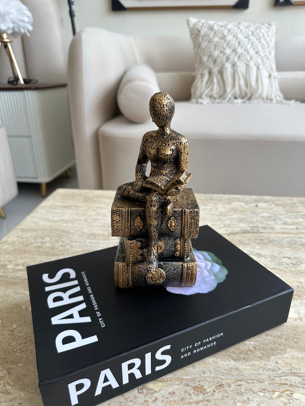 Book Reading Women Sculpture-Black Antique