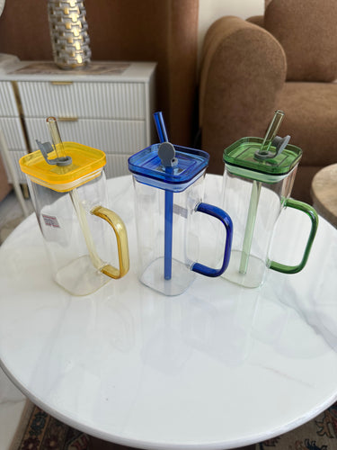 Square glass mug with glass lids