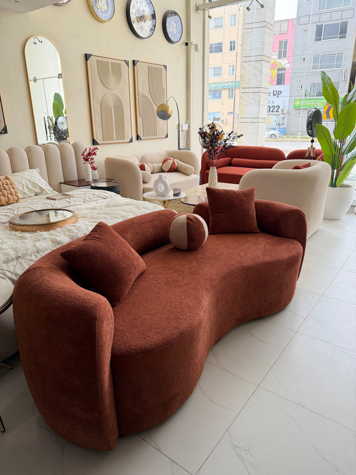 Rust Isle curved sofa