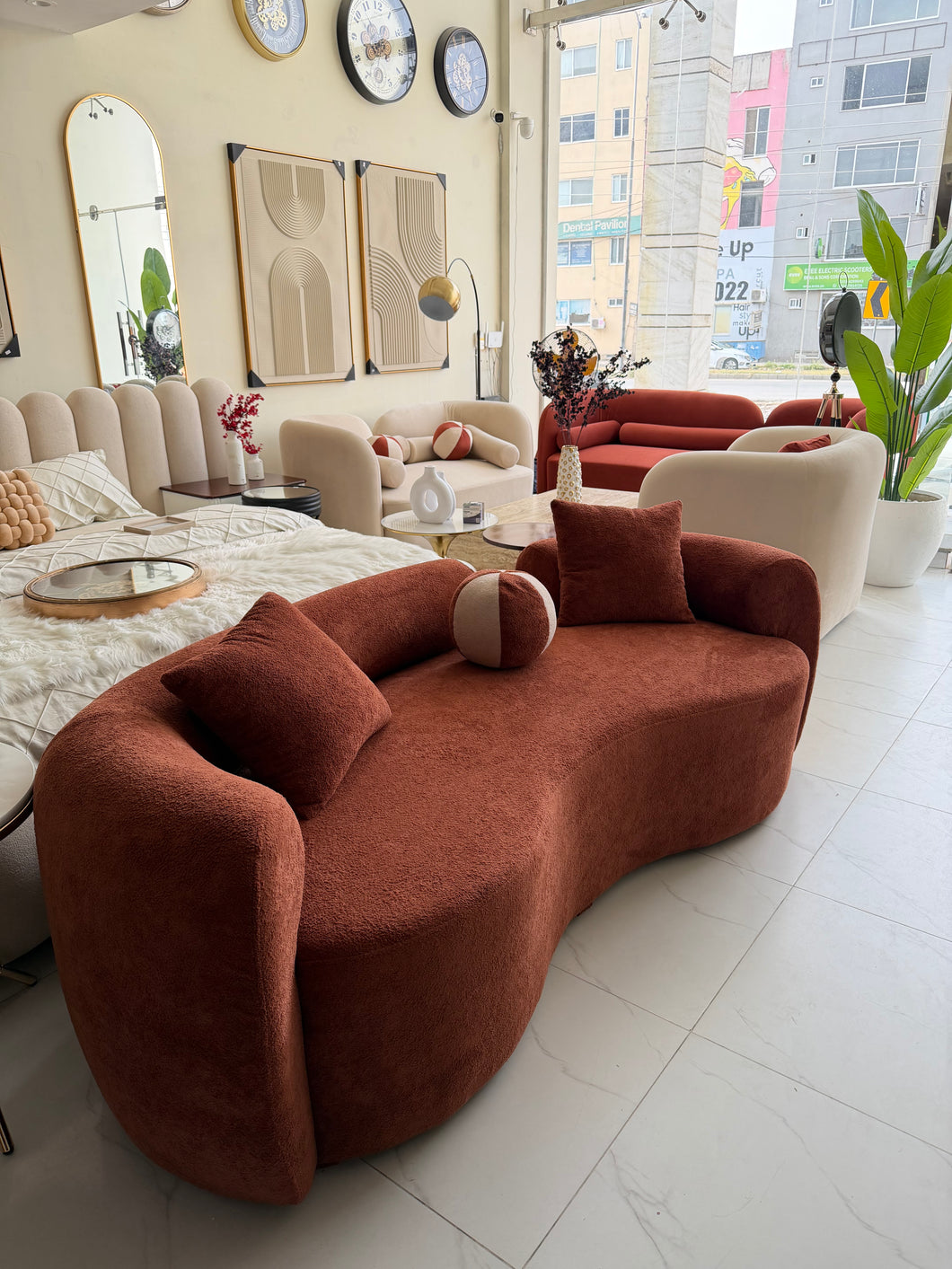 Rust Isle curved sofa