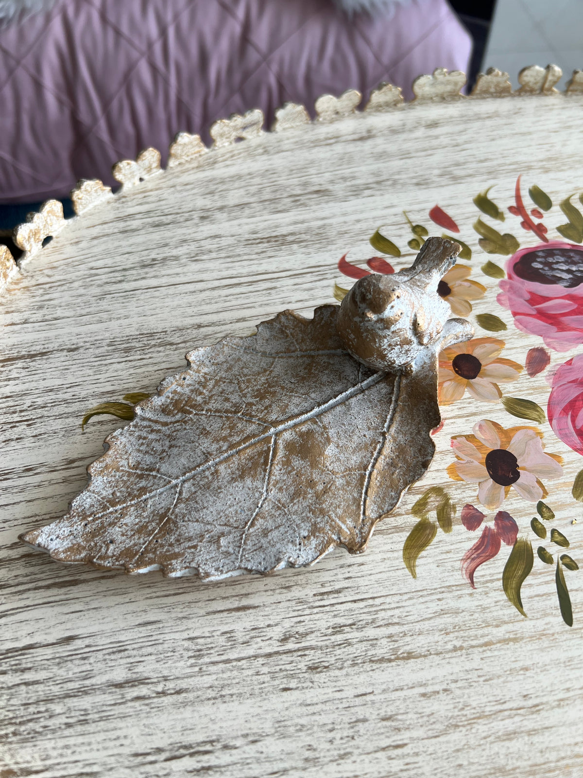 Trinket Tray Sparrow White Antique