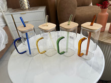 Square glass mug Wooden lids