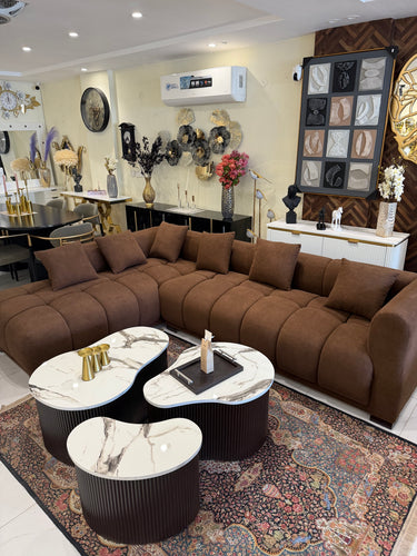 L shape Dark Brown beary Sofa 6 seater