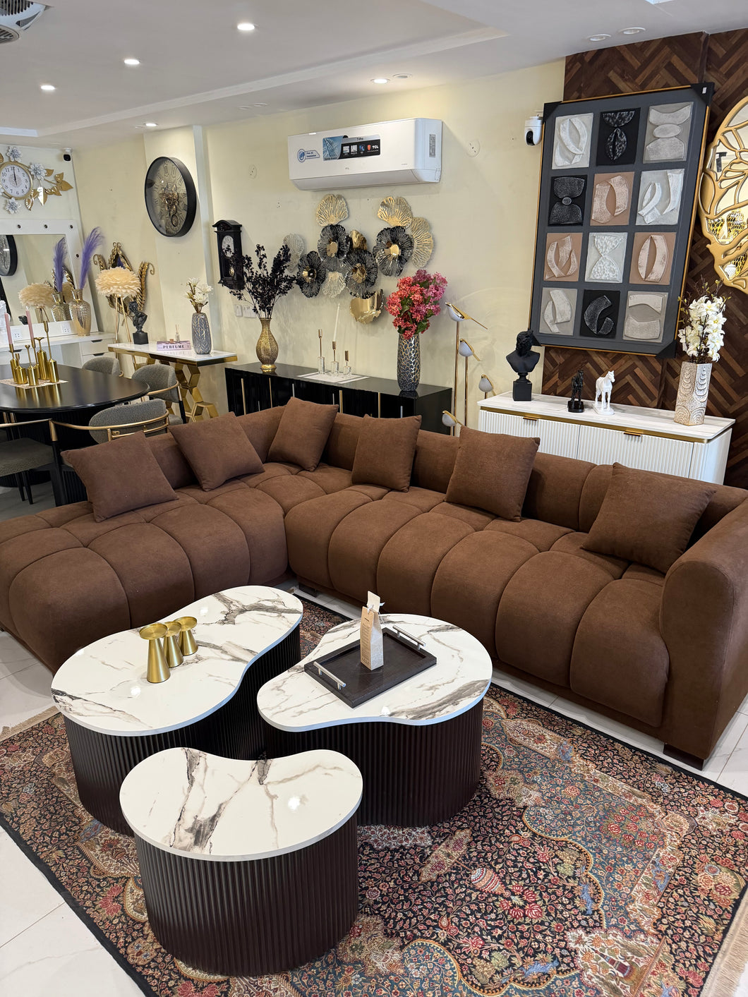 L shape Dark Brown beary Sofa 6 seater