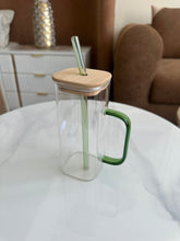 Square glass mug Wooden lids