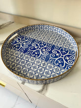 Printed round tray Blue & White