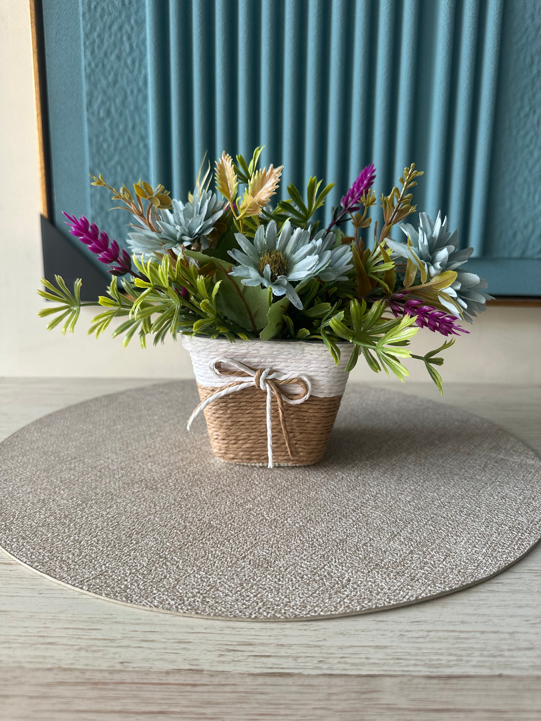 Blue Daisies in Rustic Planter 002