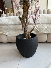 Faux Eucalyptus light pink flower Plant (medium) with Hugo planter Black
