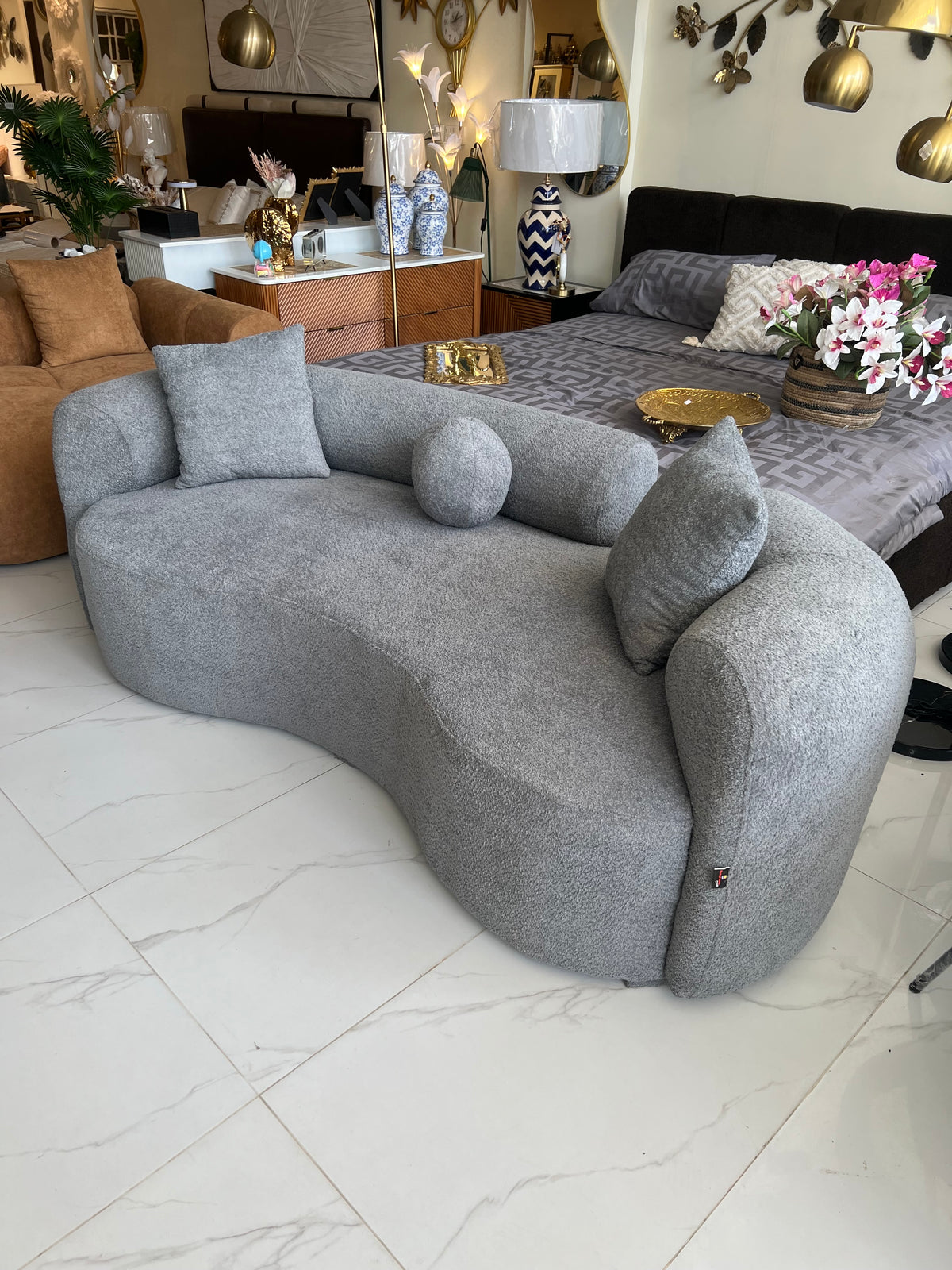 Grey Isle boucle curved sofa