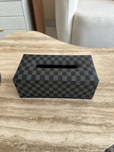 Leather Tissue box black chequered 19