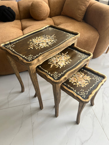 Brown Blossom Nesting Tables set of 3