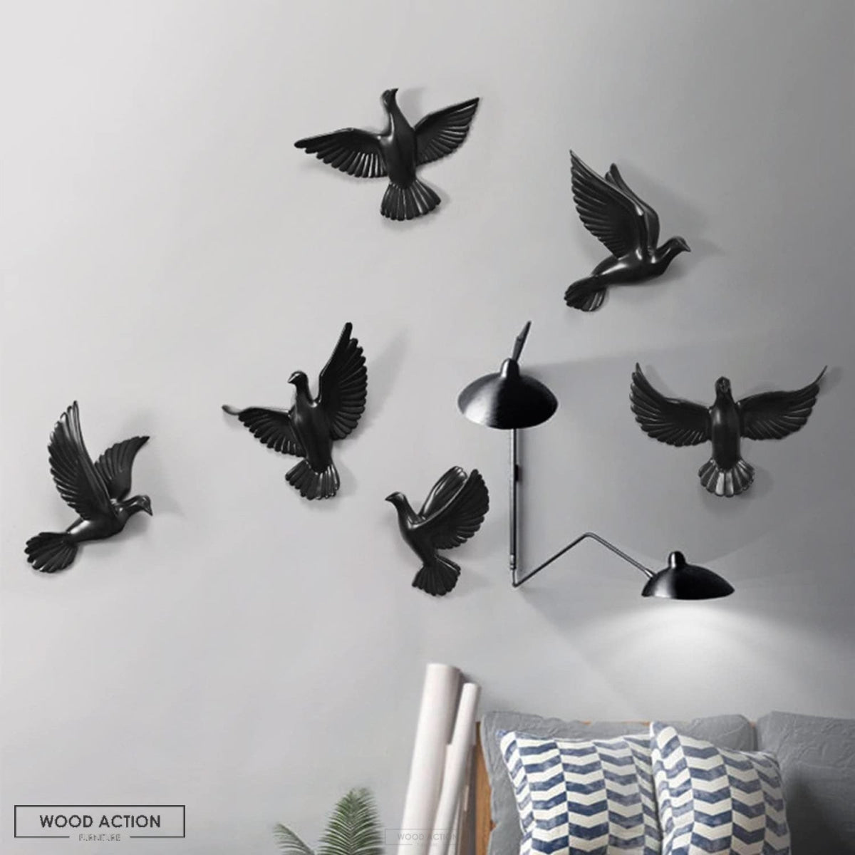 6 Pigeon Wall Décor Black