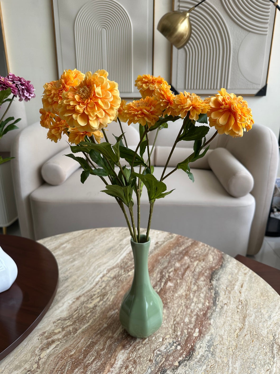 Orange Silk Dahlia Flower Stem