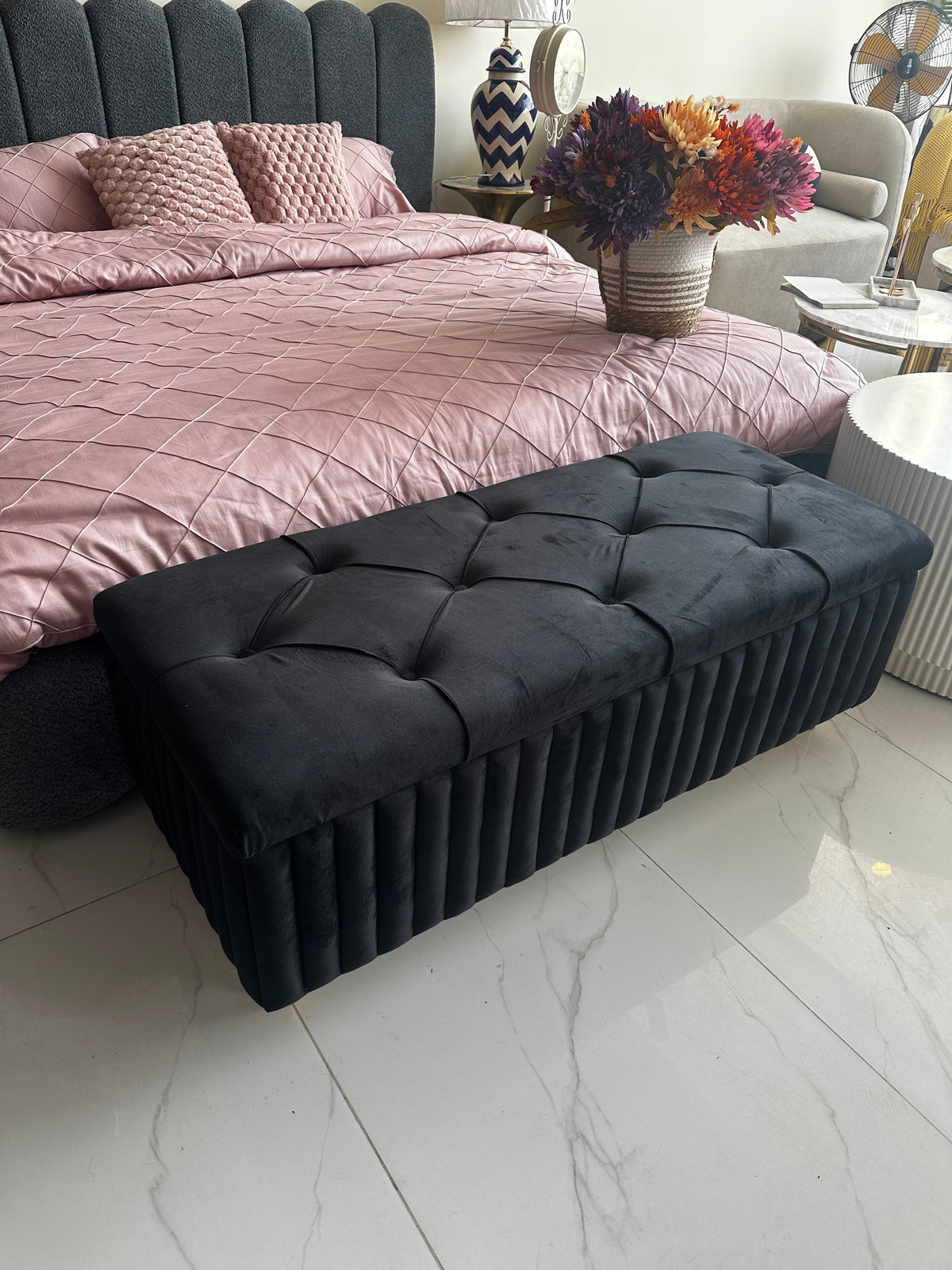 Black Velvet Storage Puffy
