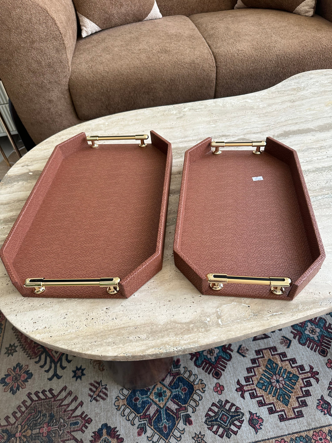 Brown Leather Tray set with design 023
