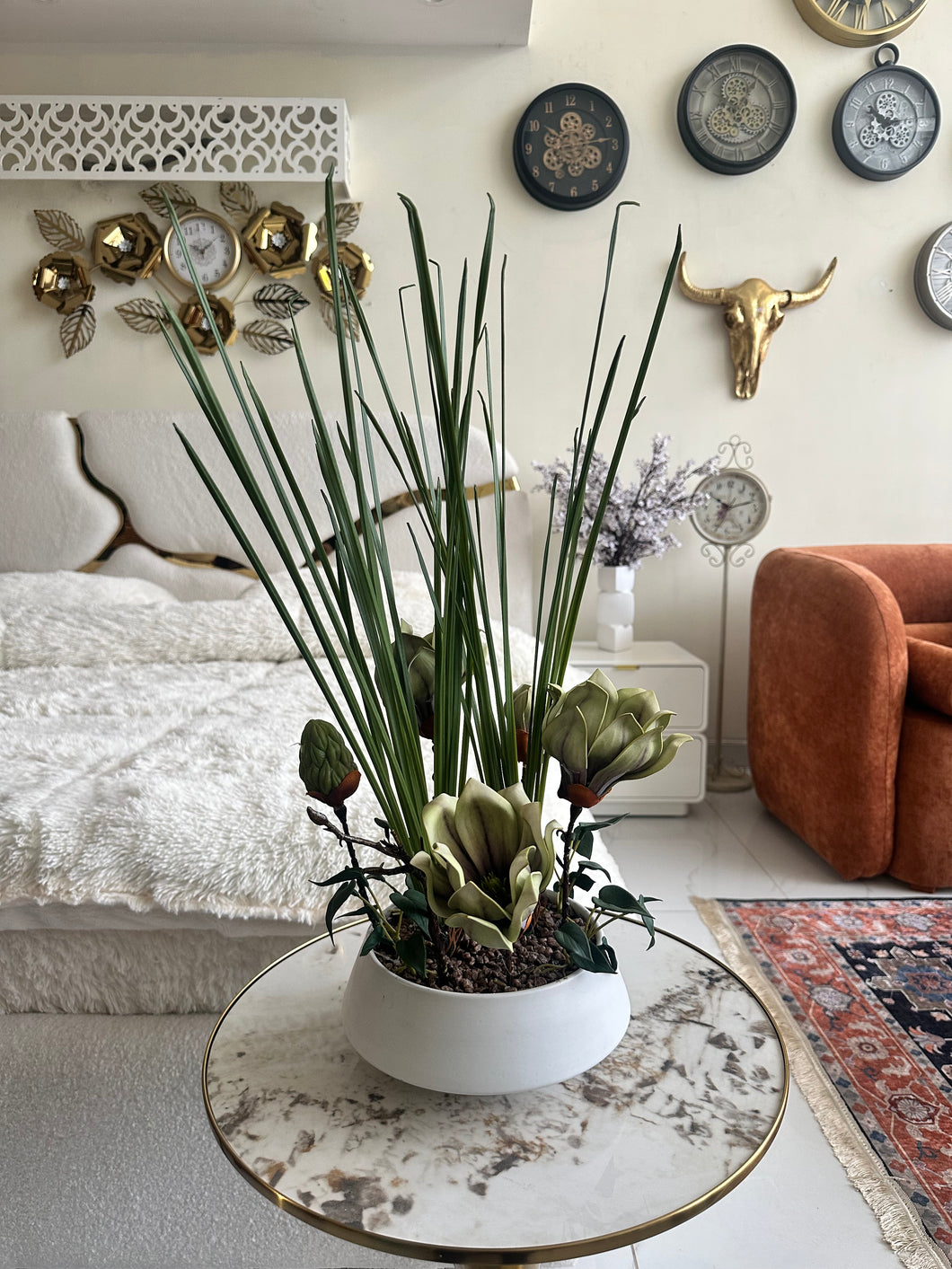 Magnolia Flower Arrangement in Ceramic Pot 004