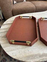 Antique Brown Leather Tray set with Gold handles 019