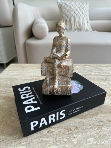 Book Reading Women Sculpture- white antique