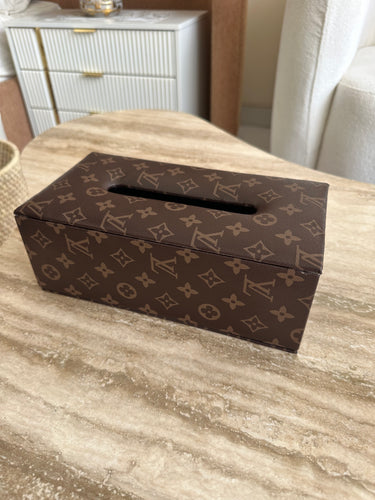 Leather Tissue box brown Printed 20