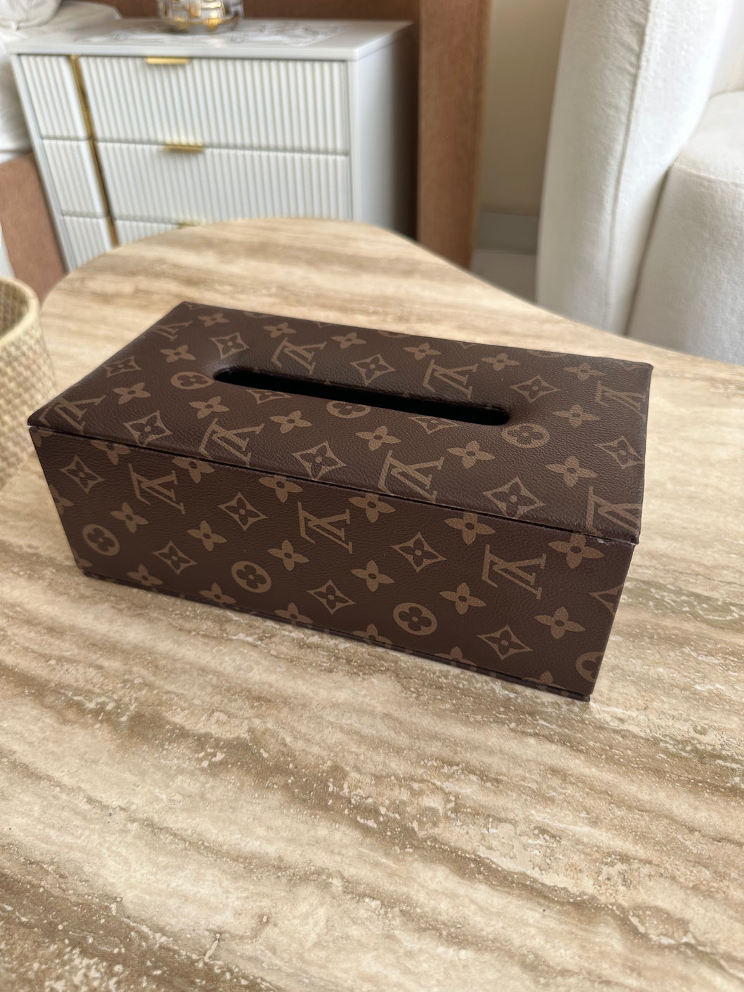 Leather Tissue box brown Printed 20
