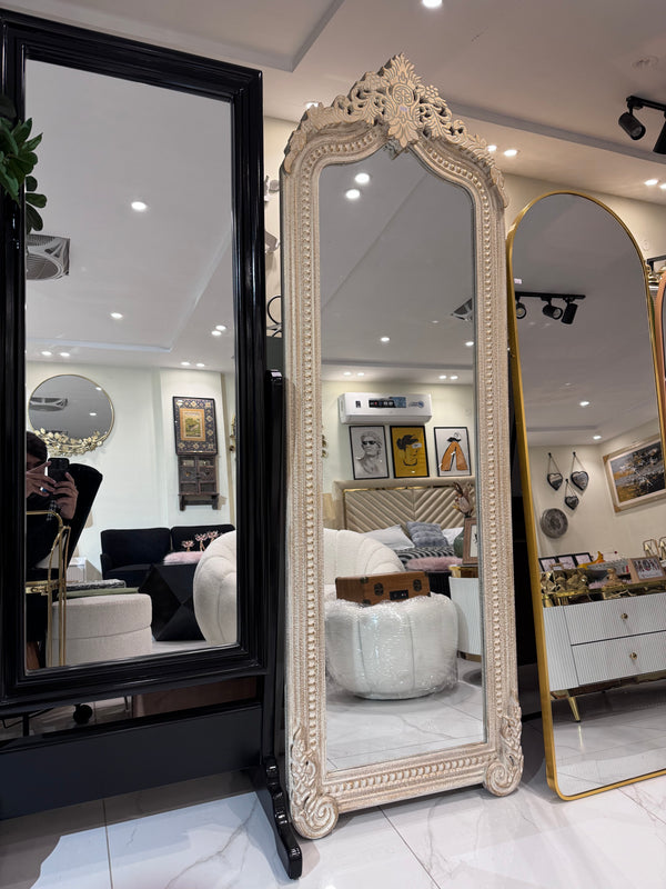 White carved standing mirror (Only for Lahore)