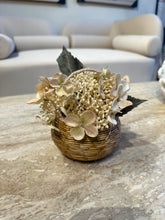 White Hydrangeas in Rustic basket