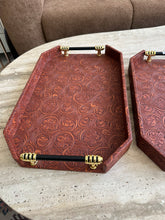Antique Brown Leather Tray set with design 020