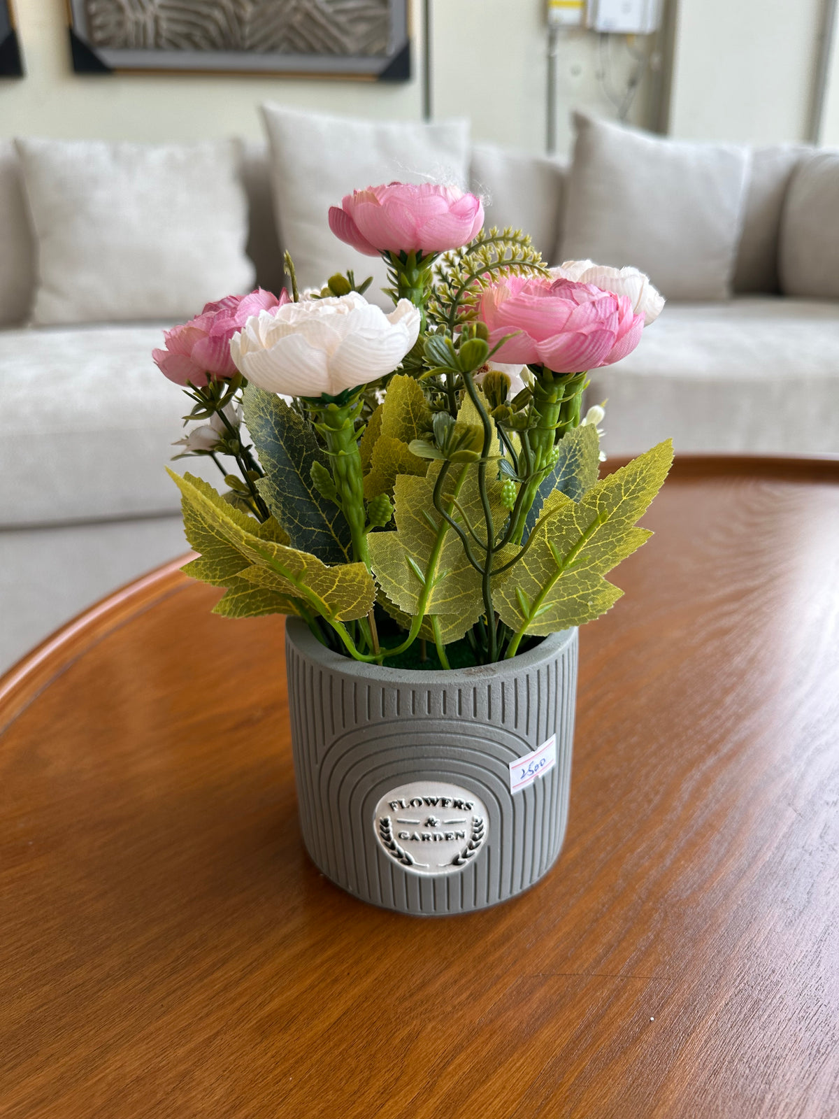 Flowers & Garden Grey Planter 004 Pink & Off White