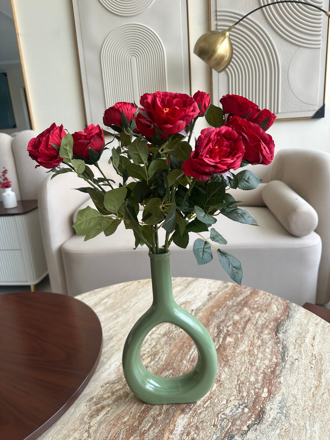 Red Faux Peony Roses Stem