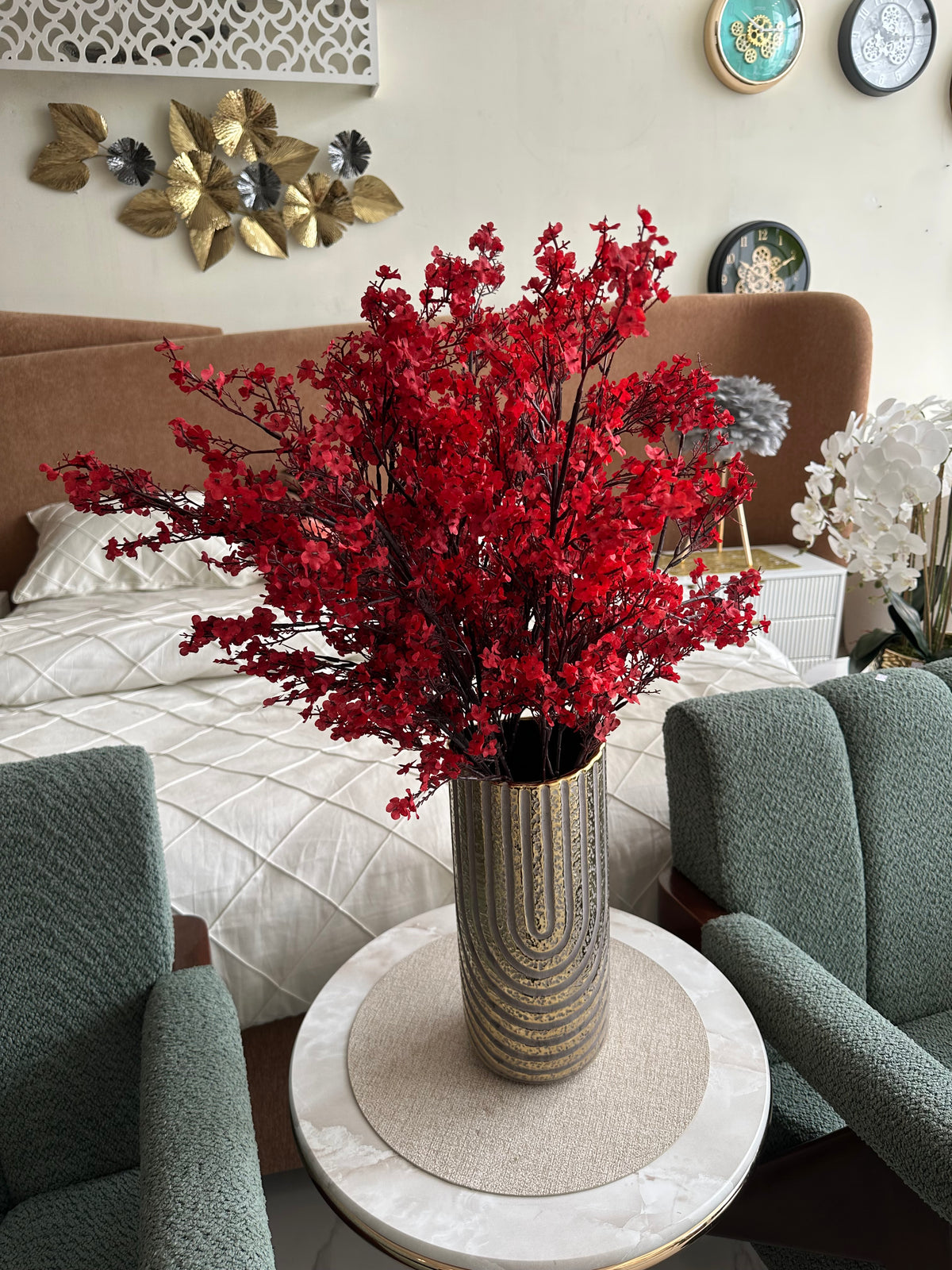 Faux Eucalyptus Spray Red