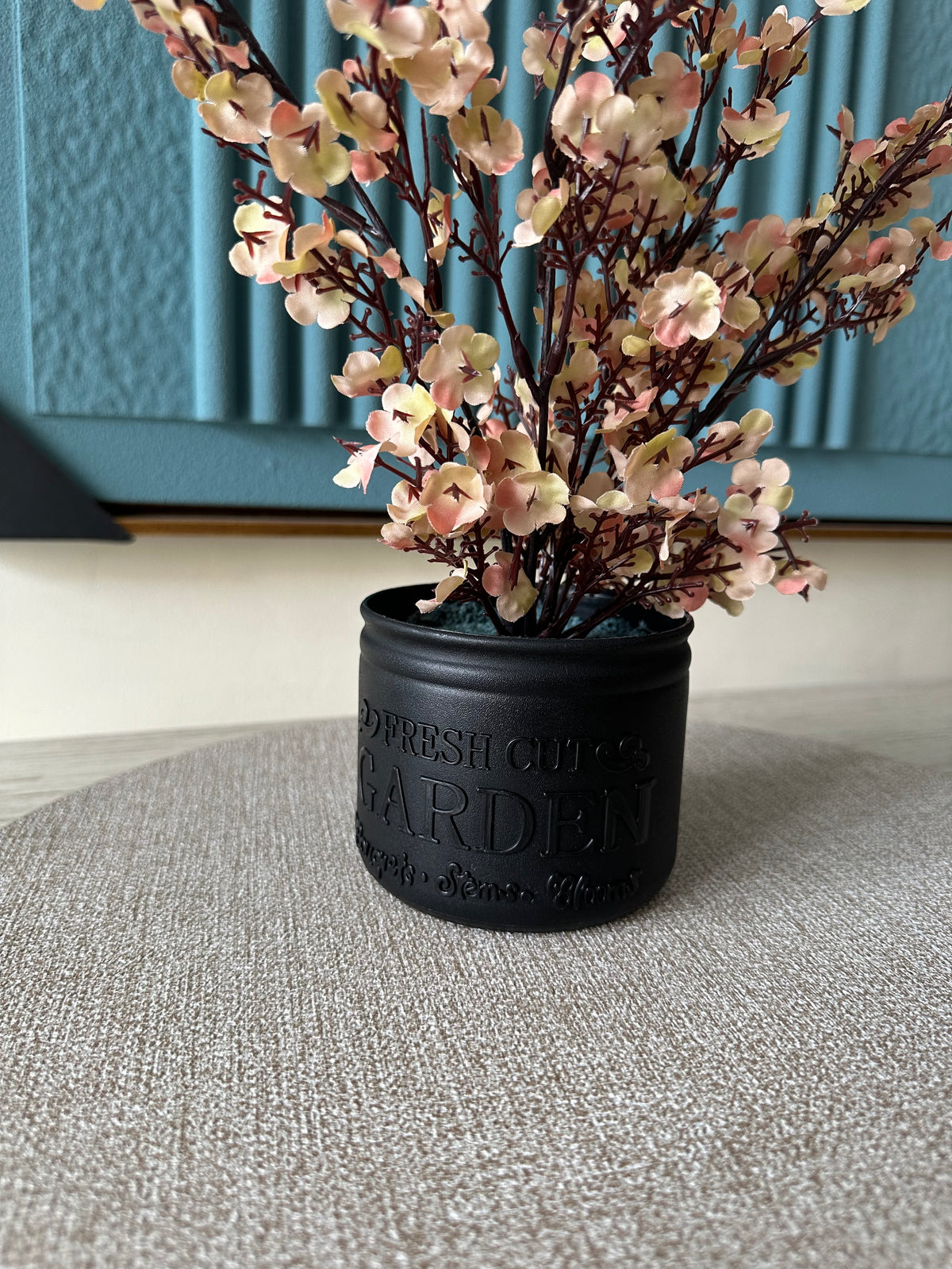 Beige Eucalyptus with Black Planter