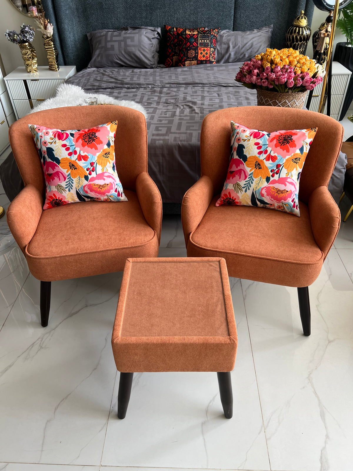 Allure Chair set Rust boucle
