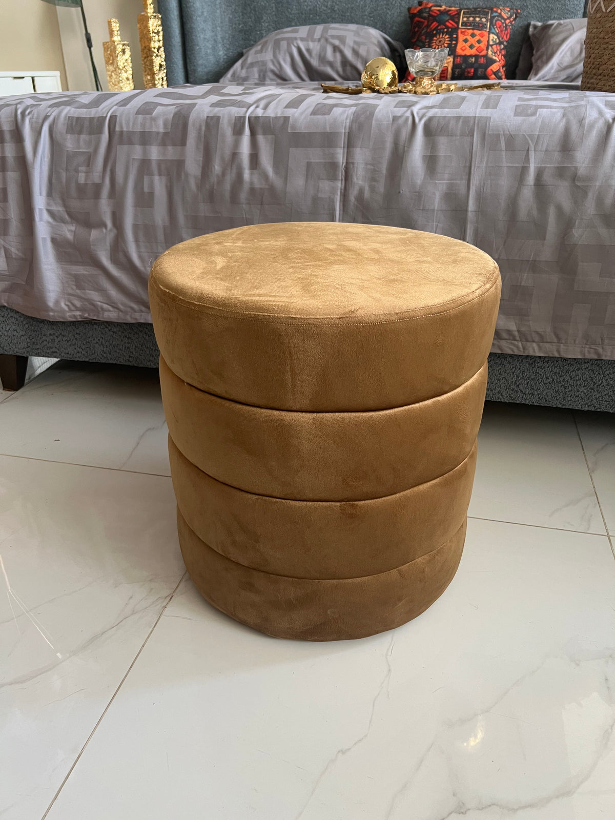 Velvet Premium round Stool Brown 0017