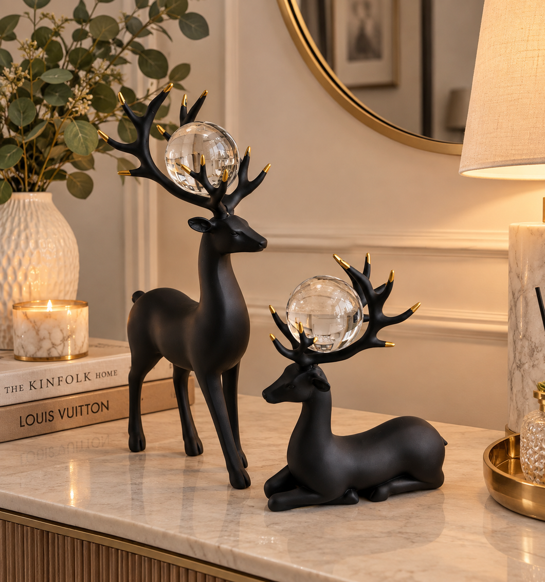 Regal Deer Sculpture set Black 002
