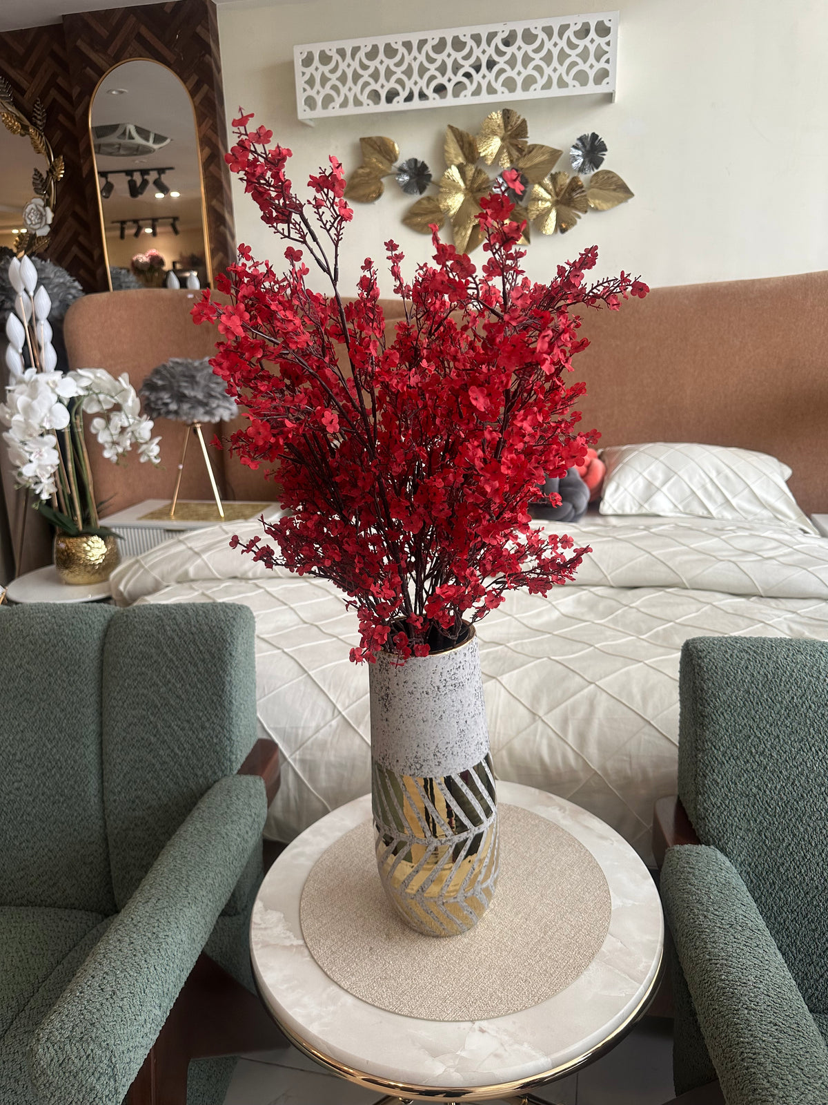 Faux Eucalyptus Spray Red