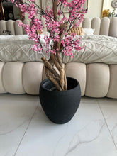 Faux Eucalyptus Pink flower Plant (medium) with Hugo planter Black