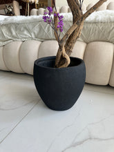Faux Eucalyptus Purple flower Plant (medium) with Hugo planter Black